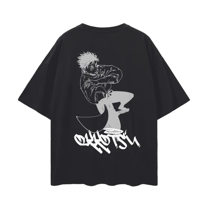 Camiseta Oversized — Companheiro Amaldiçoado · Grafite · Preta — imagem 1