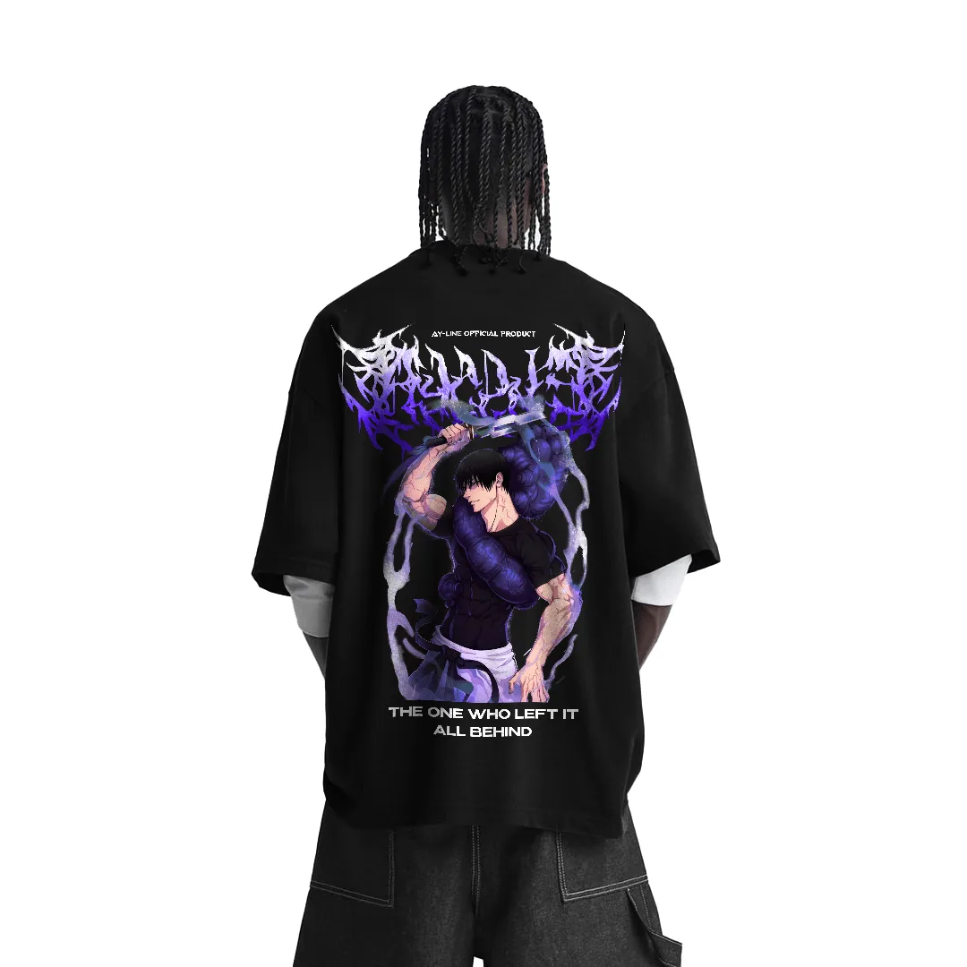 Camiseta Oversized — Aquele que Deixou Tudo para Trás · Preta · de Malha Encorpada