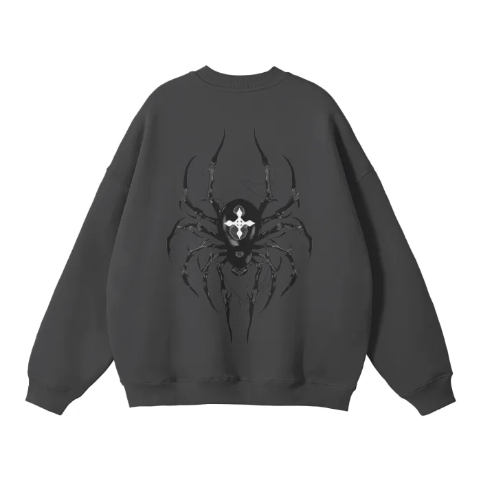 Moletom Oversized sem Capuz — Carisma Sombrio: Aranha · Cinza Escuro