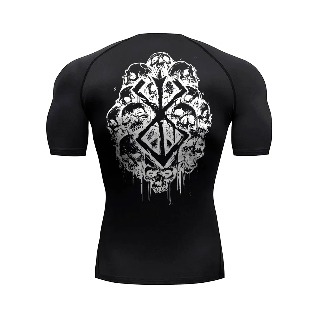 Camiseta de Compressão — Crânio Marcado · Preta