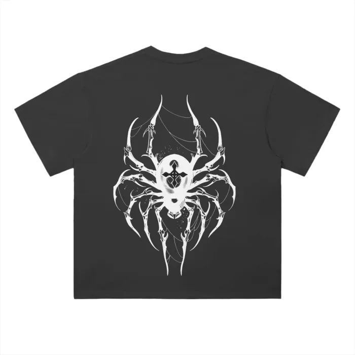 Camiseta Oversized — Carisma Sombrio: Aranha · Preta · de Malha Encorpada