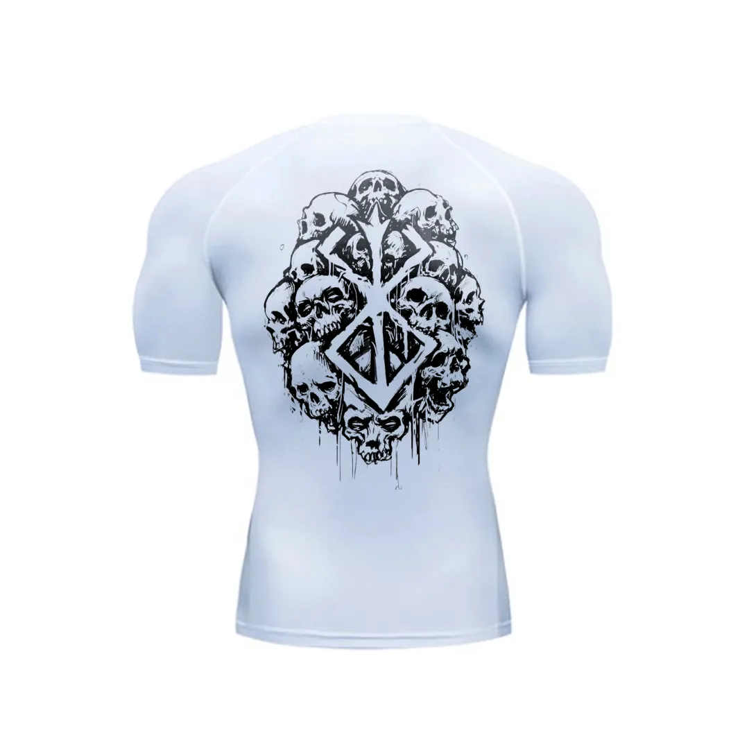 Camiseta de Compressão — Crânio Marcado · Branca