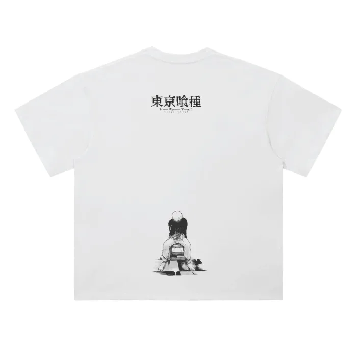 Camiseta Oversized — Fúria do Ghoul · Branca · de Malha Encorpada