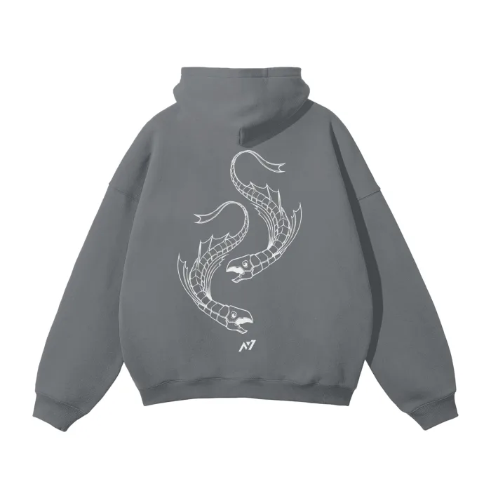 Moletom Oversized com Capuz — Carisma Sombrio: Peixe · Cinza