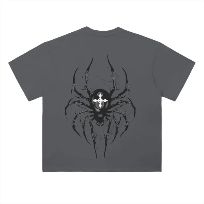 Camiseta Oversized — Carisma Sombrio: Aranha · Cinza · de Malha Encorpada — imagem 3