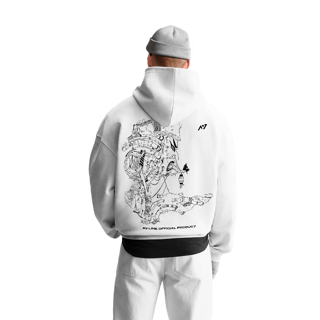 Moletom Oversized com Capuz — Ciclo do Desespero · Branco