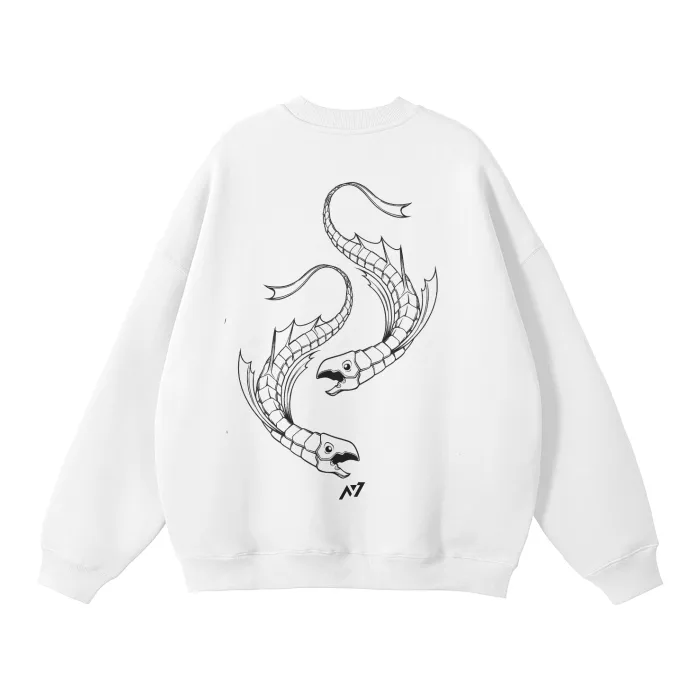 Moletom Oversized sem Capuz — Carisma Sombrio: Peixe · Branco