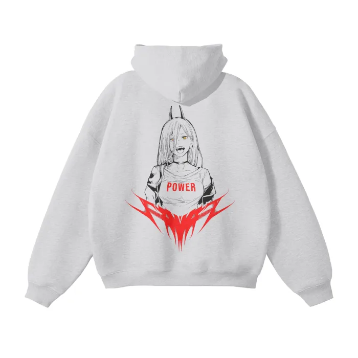 Moletom Oversized com Capuz — Demônio de Sangue · Cinza