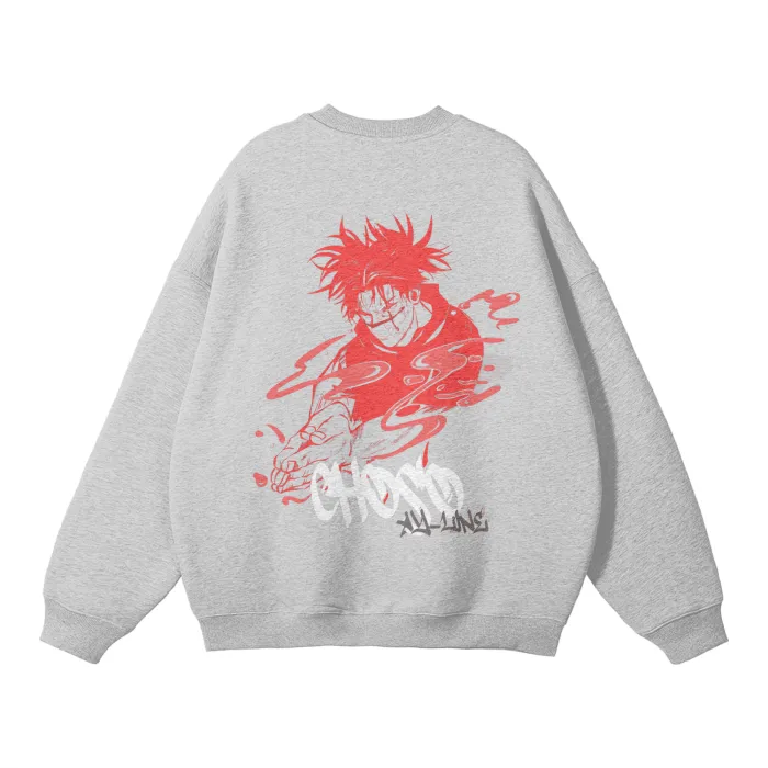Moletom Oversized sem Capuz — Fluxo Carmesim · Grafite · Cinza