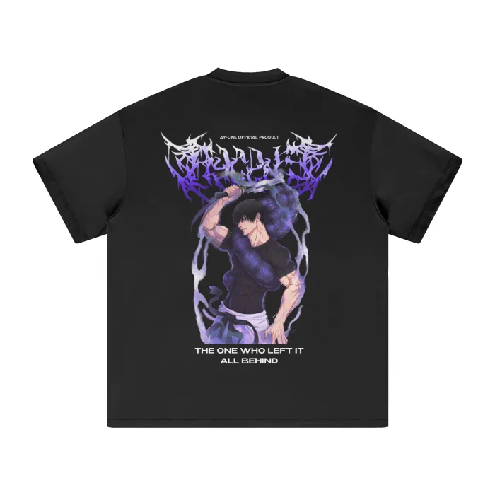 Camiseta Oversized — Aquele que Deixou Tudo para Trás · Preta · de Malha Encorpada — imagem 1