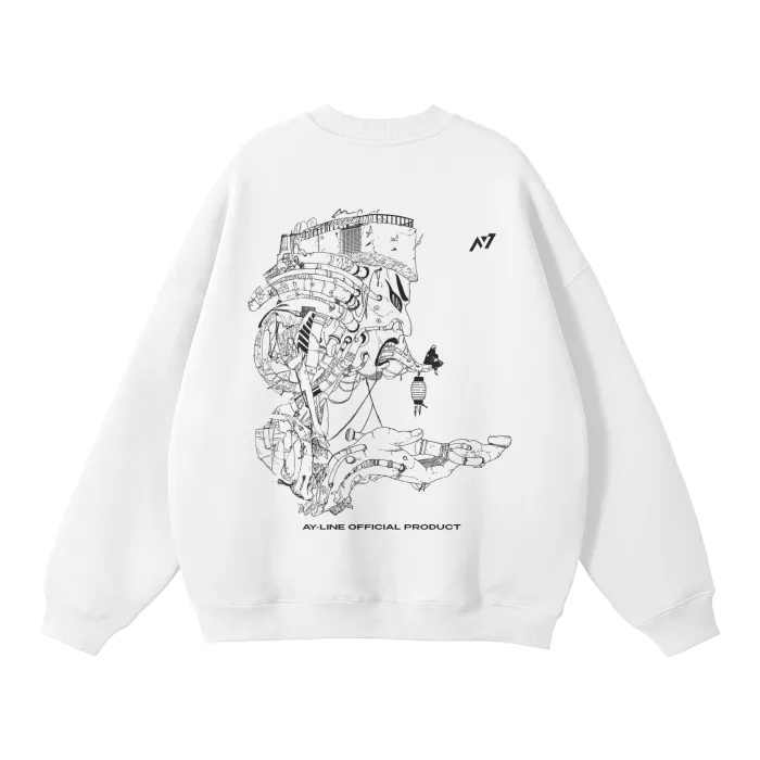 Moletom Oversized sem Capuz — Ciclo do Desespero · Branco