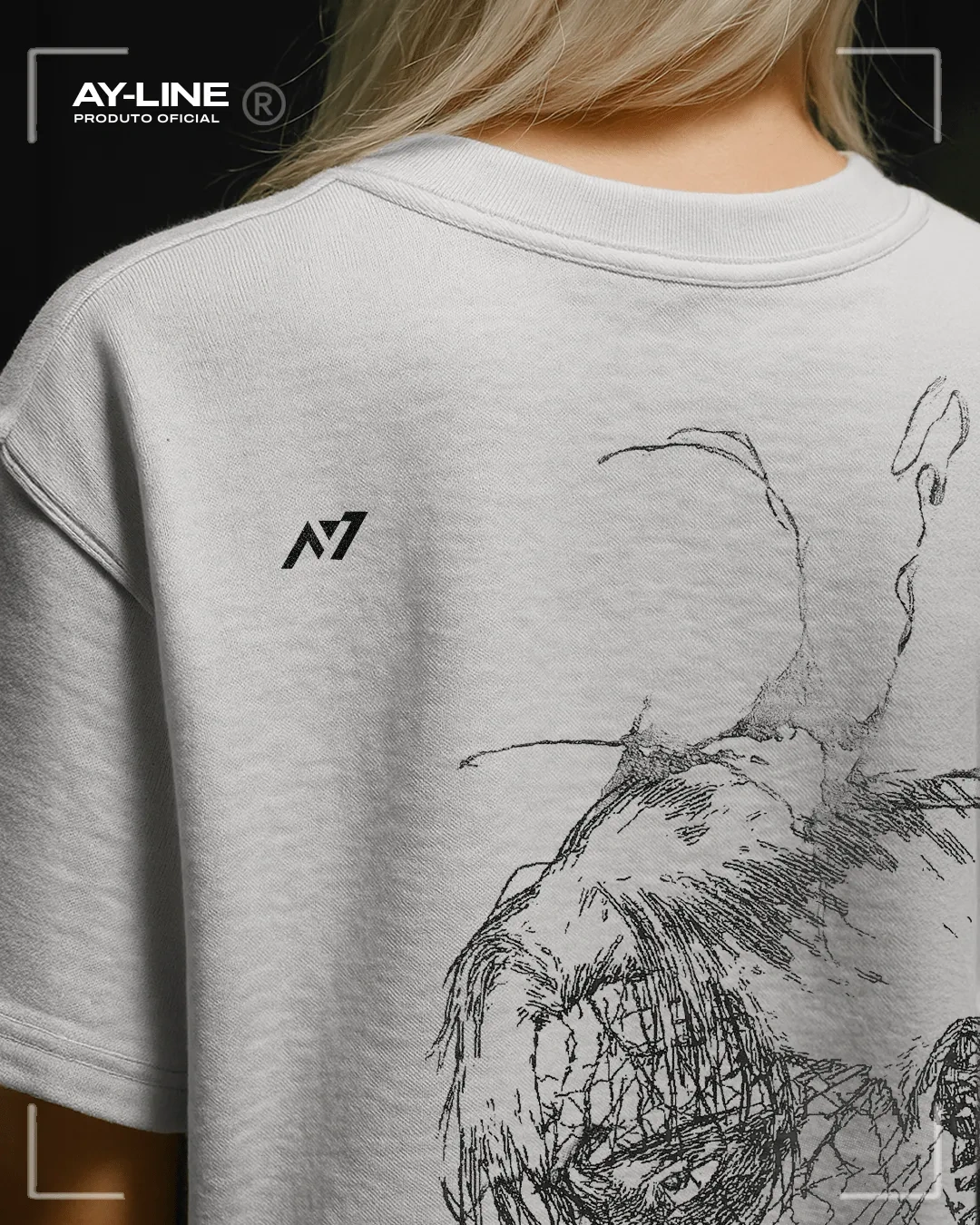 Camiseta Oversized — Forma Quebrada · Cinza e Branca — imagem 3