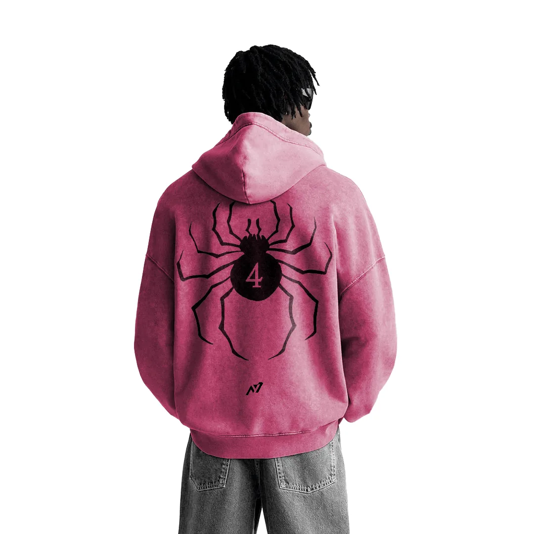 Moletom rosa com capuz e estampa de aranha nas costas